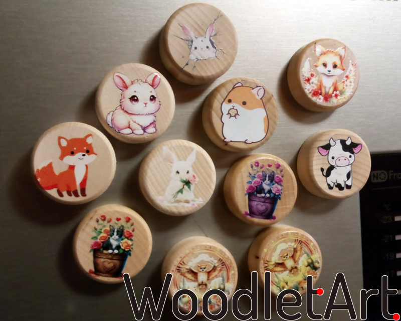 Fridge magnets natural wood